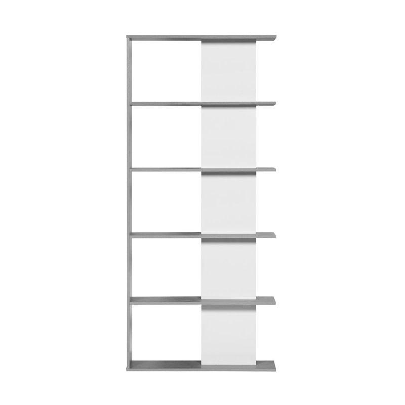 Shelving Unit With 5 Layers From Malaysian Wood - Gray And White - 80x30x180 cm - By Baity - ALHOME