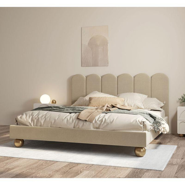 Beige Chanel Super King Bed (200x200x140) by Alhome - ALHOME