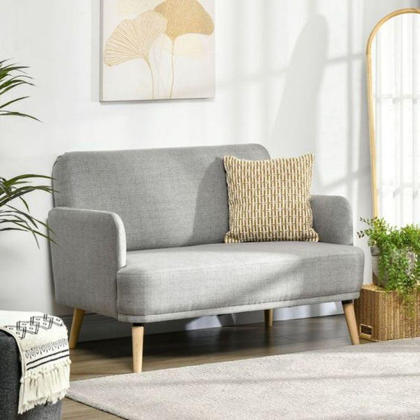 Minimalist Gray Linen 2-Seater Sofa Swedish Wood By Alhome - ALHOME