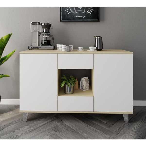 White and Beige Coffee Corner with Two Doors and Two Sliding Drawers By Alhome - ALHOME