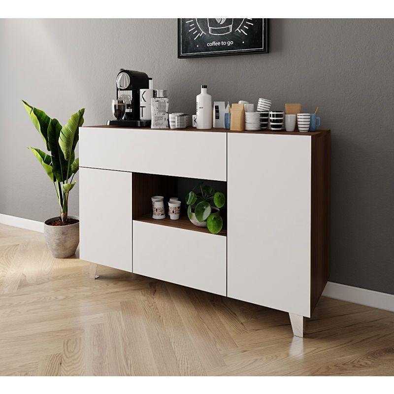 Coffee Corner with Two Shelves and Two Drawers (Brown and White) By Alhome - ALHOME