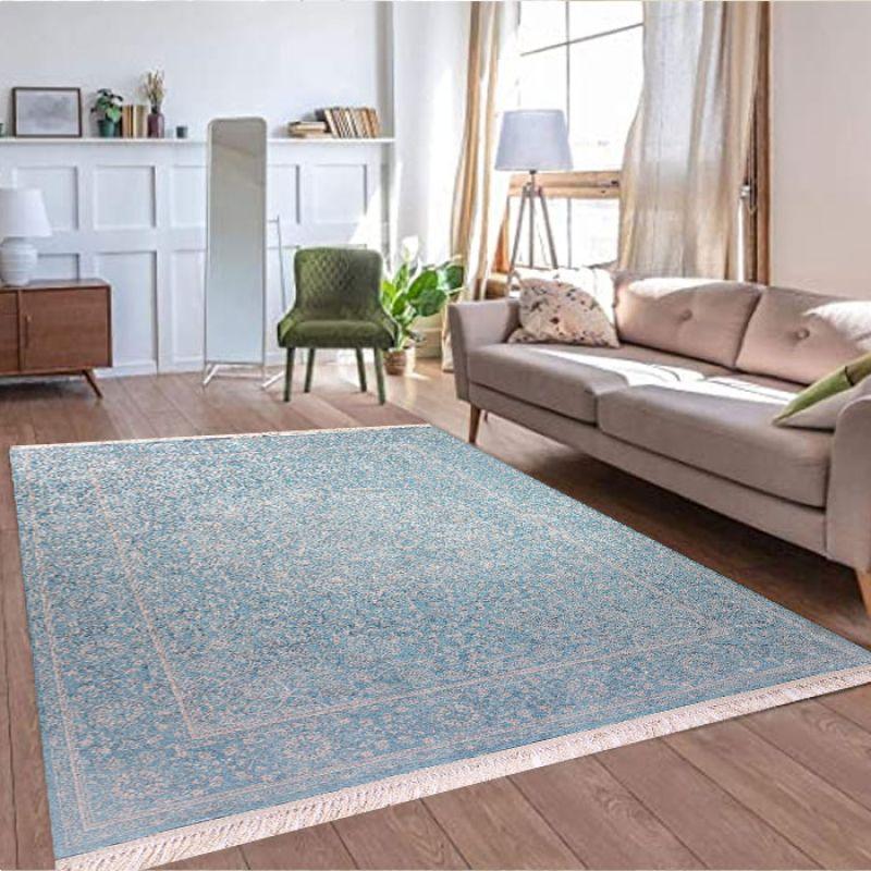 Velvet Turkish Rectangular Decorative Carpet - Cyan - By In House - ALHOME