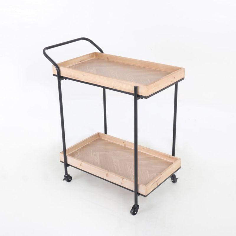 Iron Serving Cart With Wooden Surfaces - Metal + Wood - Beige And Black - By Alhome - ALHOME