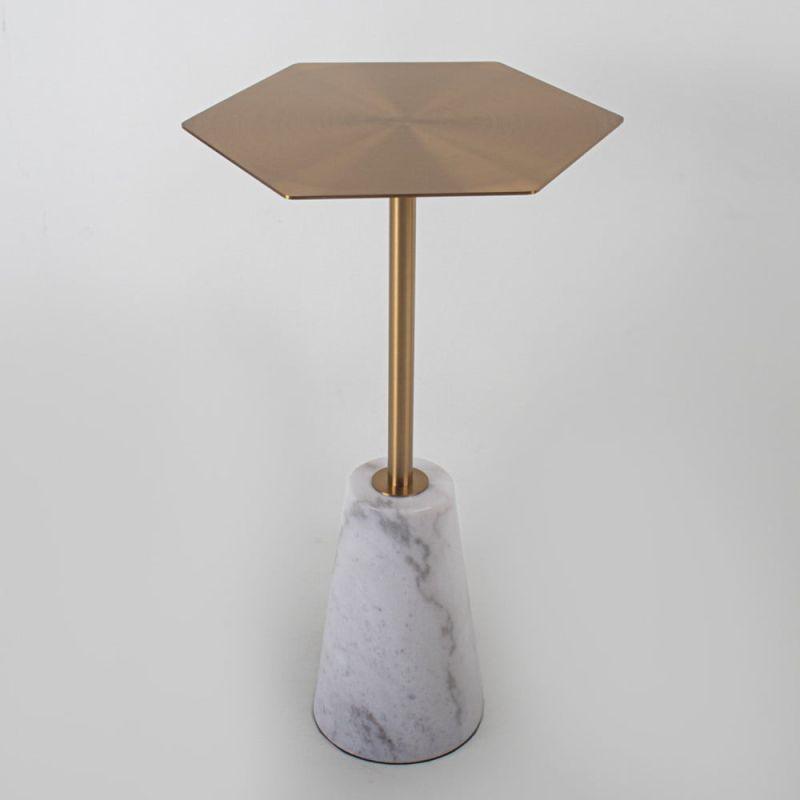 Modern Single Table With A Marble Base And A Hexagonal Top In Gold By Alhome - ALHOME