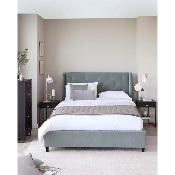 Grey Velvet Elegance - Single Bed with Swedish Wood and MDF By Alhome - ALHOME