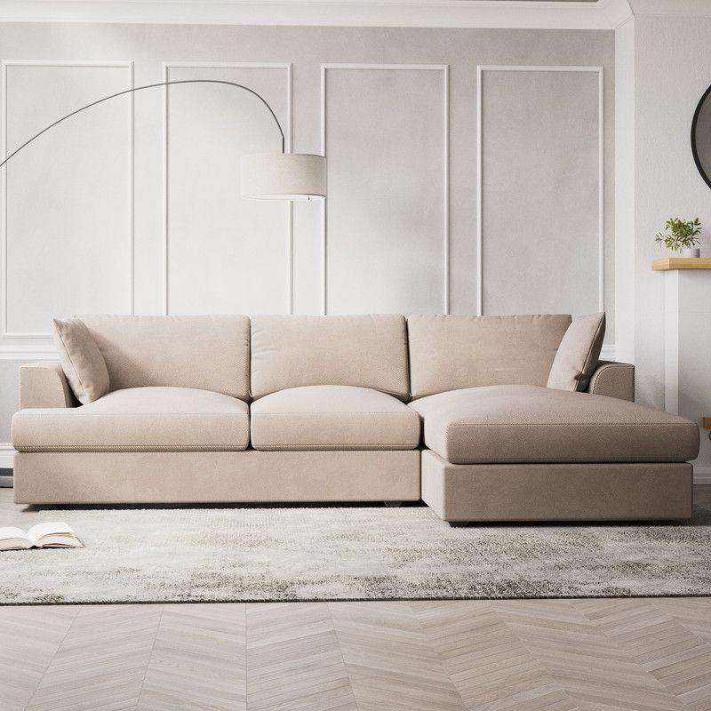 Chic Beige Linen L-Shaped Sofa - 240x150x45x85 cm - Swedish Wood By Alhome - ALHOME