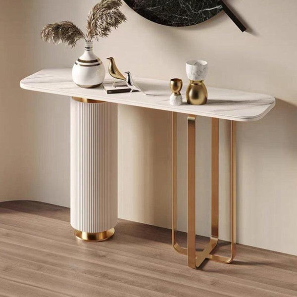 Modern Fusion Wood, Iron, and Marble Console" By Alhome - ALHOME