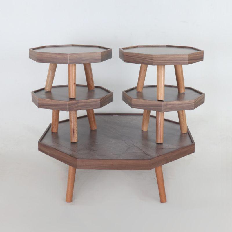 Set of Round Wooden Floor Tables In Brown Color With Gray Surfaces 4+1 By Alhome - ALHOME