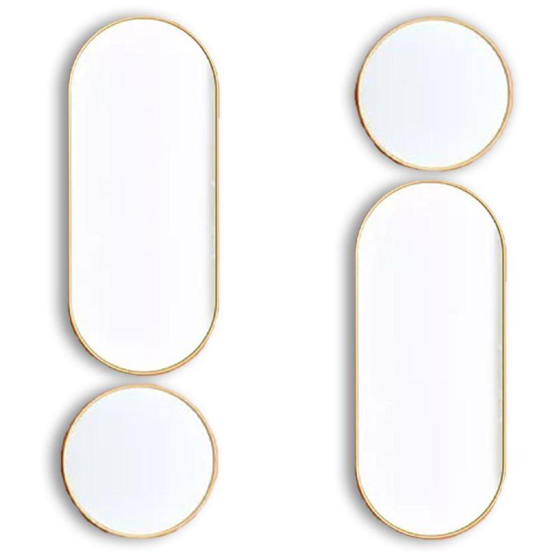 A set of longitudinal and round wall mirrors with a frame - 4 pieces - gold - By Family Ship - ALHOME