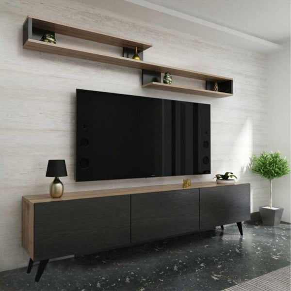 Black TV Unit With Sleek and Contemporary Entertainment Center by Alhome - 110113175 - ALHOME