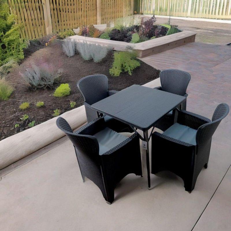 Plastic outdoor garden seating - table and 4 chairs - black - By Family Ship - ALHOME