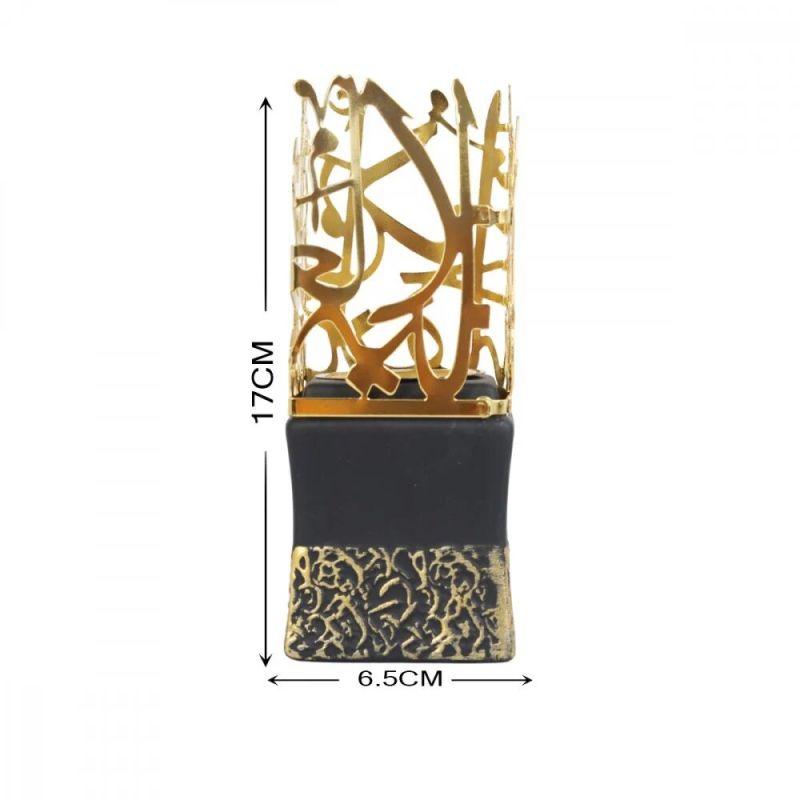 Ceramic Incense Burner With Square Base And Golden Sayings - 17 cm - Gold And Black By Family Ship - ALHOME