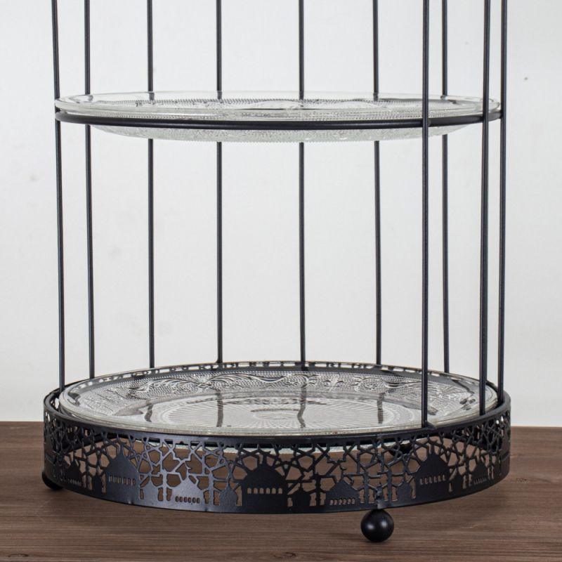 Large Two-Tier Cake Plate - Iron + Glass - Black - By Alhome - ALHOME