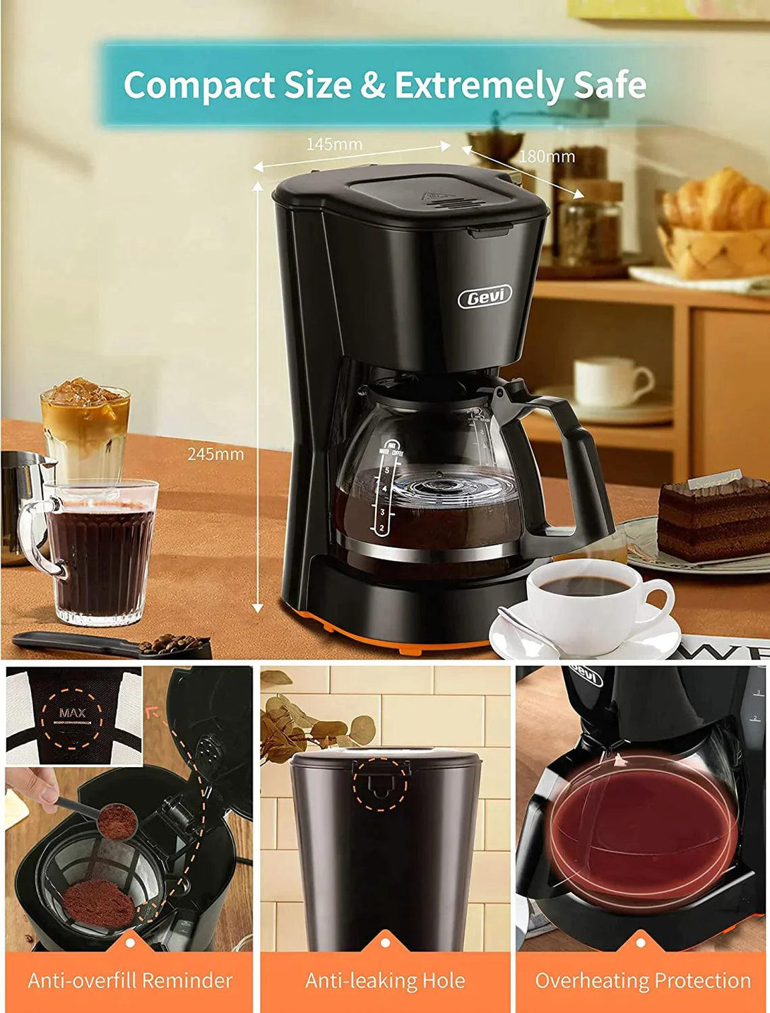 Gevi 4 Cups Small Coffee Maker, Compact Coffee Machine with Reusable Filter, Warming Plate and Coffee Pot for Home and Office - .com - Your Destination for Baby & Mother Needs in Saudi Arabia