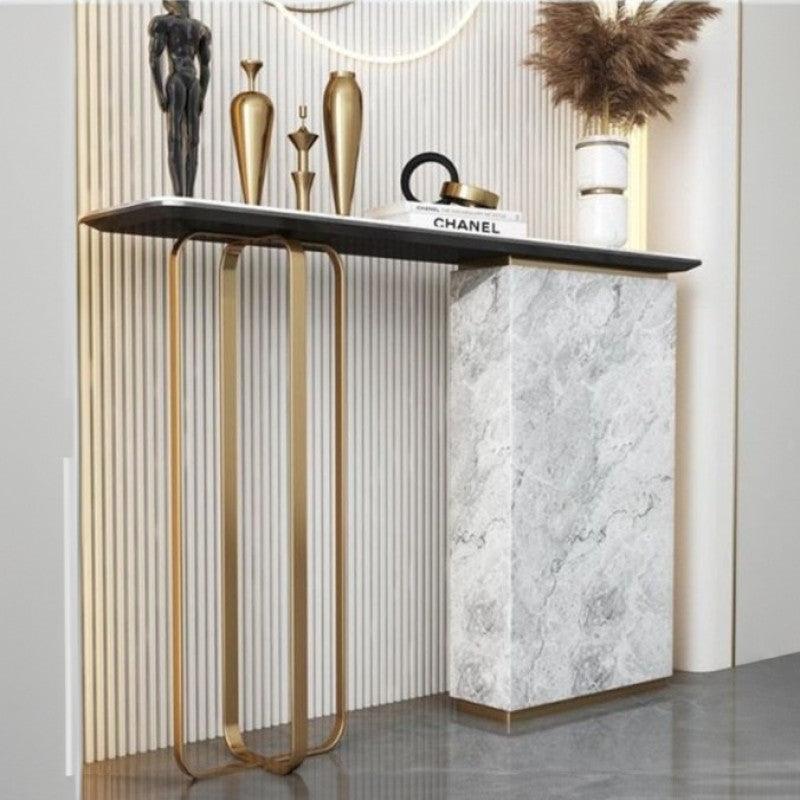 Elegance in Simplicity: Wood and Alternative Marble Console Table By Alhome - ALHOME