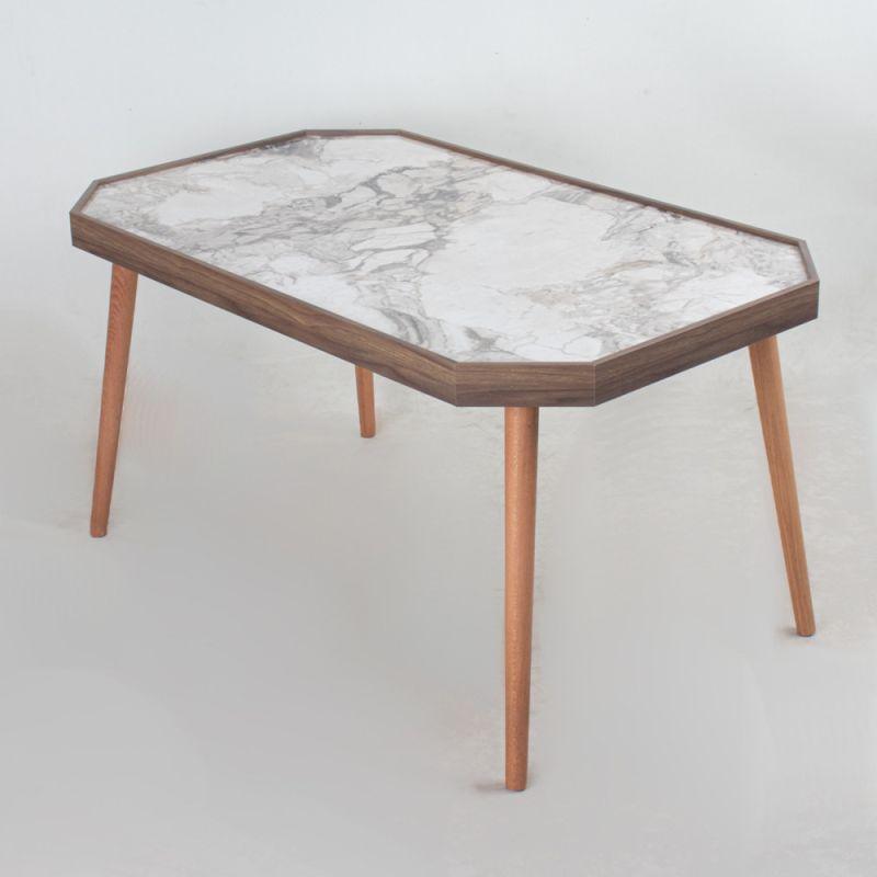 Table Set Of 5 With Brown Wooden Bases And A White Marble Top By Alhome - ALHOME