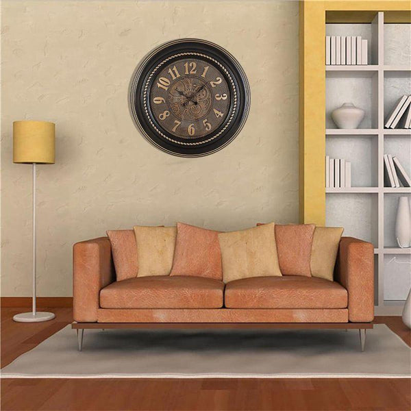 Battery Operated Plastic Circular Wall Clock - Bronze And Brown - Diameter 60 Cm - By Family Ship - ALHOME