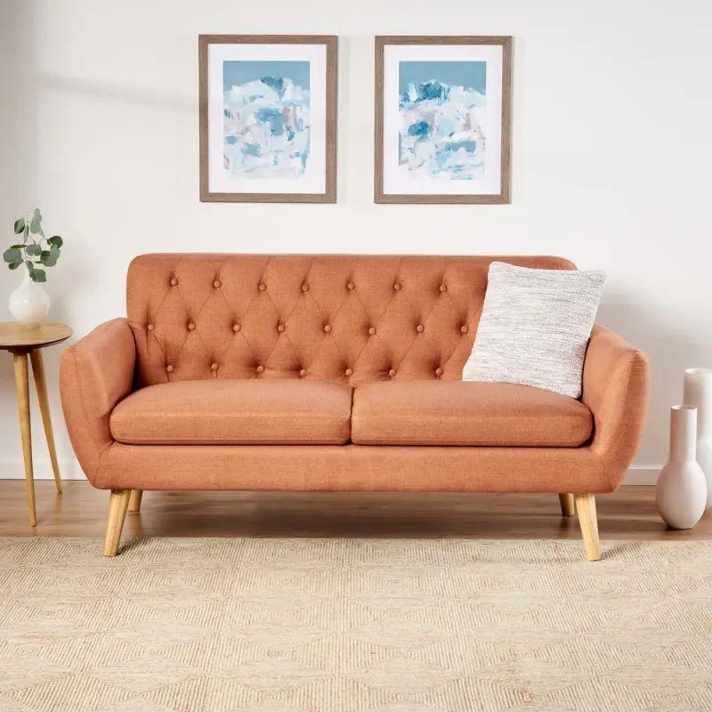 Sunset Orange Linen 2-Seater Sofa Swedish Wood By Alhome - ALHOME