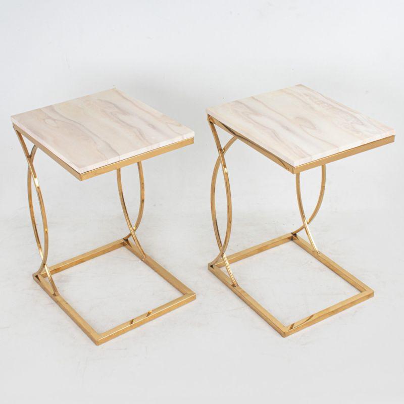 Set of Single Tables With Marble Top And Golden Steel Bases By Alhome - ALHOME