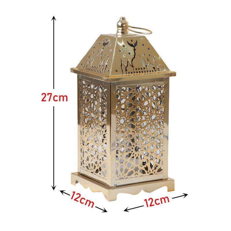 Steel Square Ramadan Lantern With Led Lighting - Gold - 27X12X12 Cm - By Family Ship - 600007816 - ALHOME