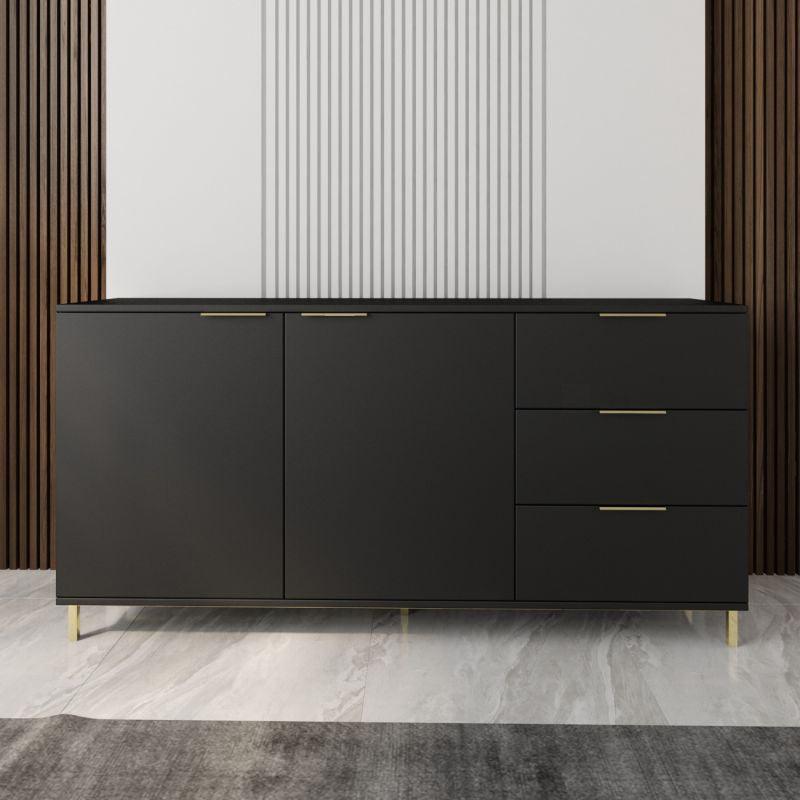 Black Brown Console with 2 Doors and 3 Drawers By Alhome - ALHOME