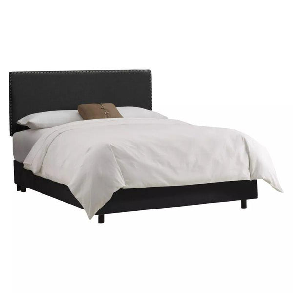 Midnight Beauty: Single Bed in Swedish Wood with Linen Fabric, Color Black, Dimensions 120x200x140 by Alhome - ALHOME