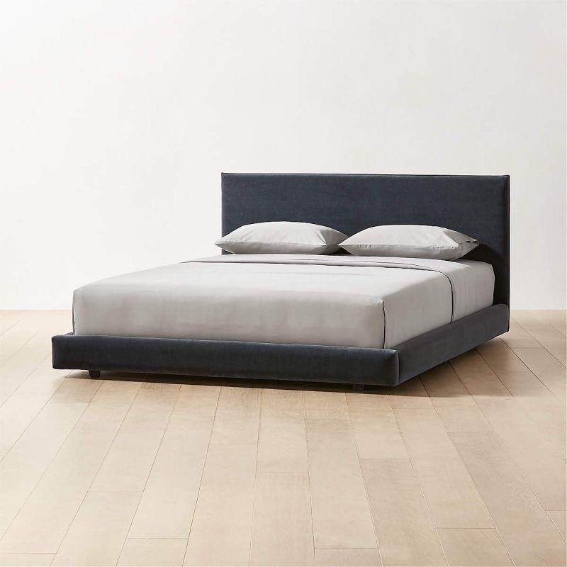 Slate Grey Velvet Bliss: Swedish Wood Super King Bed (200x200x140) by Alhome - ALHOME