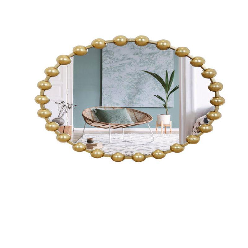 Round Wall Mirror with Side Decoration and Iron Frame - Gold - 63x63x3 cm - Family Ship - ALHOME