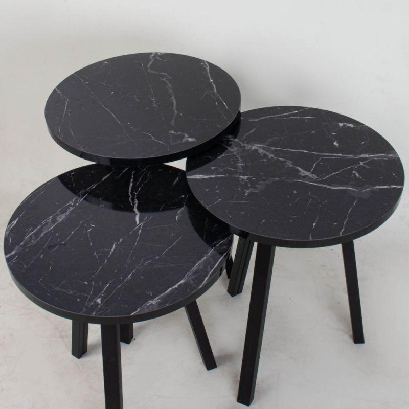 Set of 3 Circular Service Tables With A Black Wooden Surface By Alhome - ALHOME