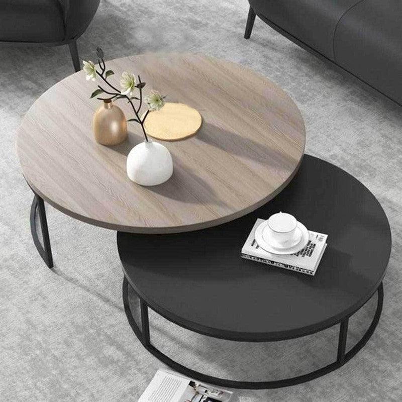 2-Piece Coffee Tables Set - Black and Light Brown By Alhome - ALHOME