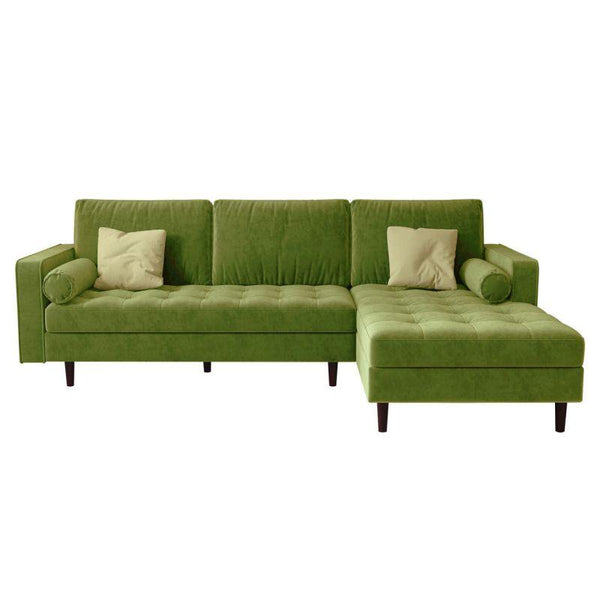 Modern Green Velvet L-Shaped Sofa - 230x135x45x85 cm - Swedish Wood By Alhome - ALHOME