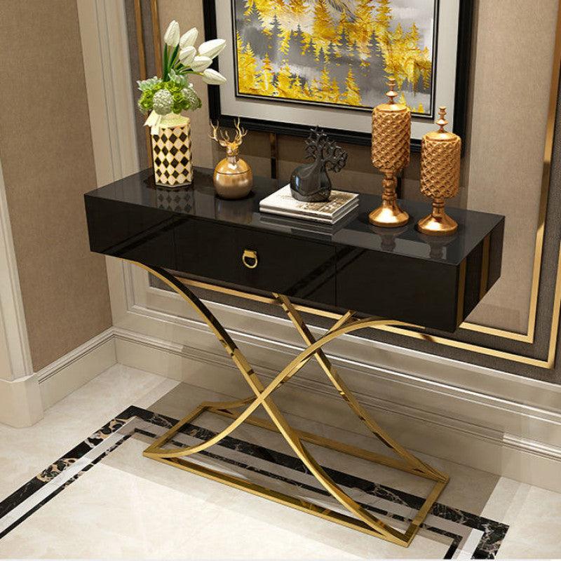 Urban Fusion Iron, Wood, and Glass Console Table By Alhome - 110110462 - ALHOME