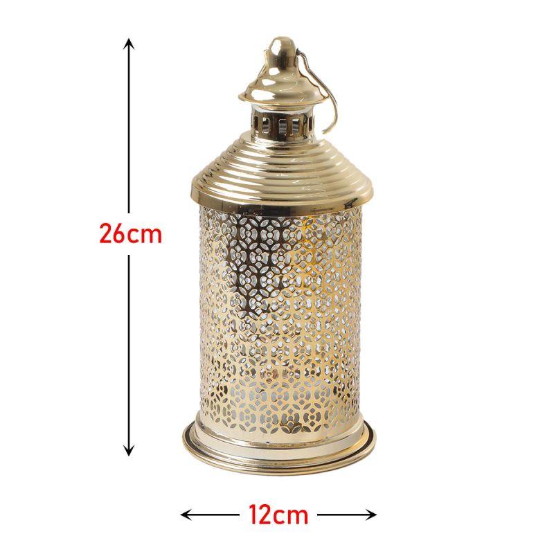 Round Steel Ramadan Lantern With Led Lighting - Gold - 26X12X12 Cm - By Family Ship - 600007812 - ALHOME