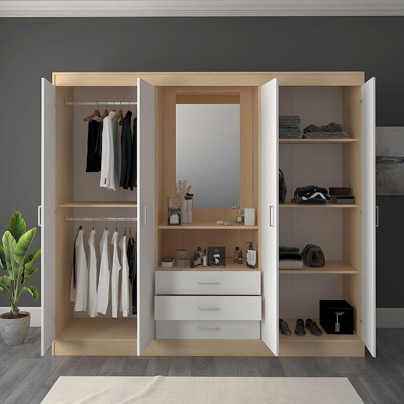 Wardrobe with White and Brown Dresser By Alhome - ALHOME