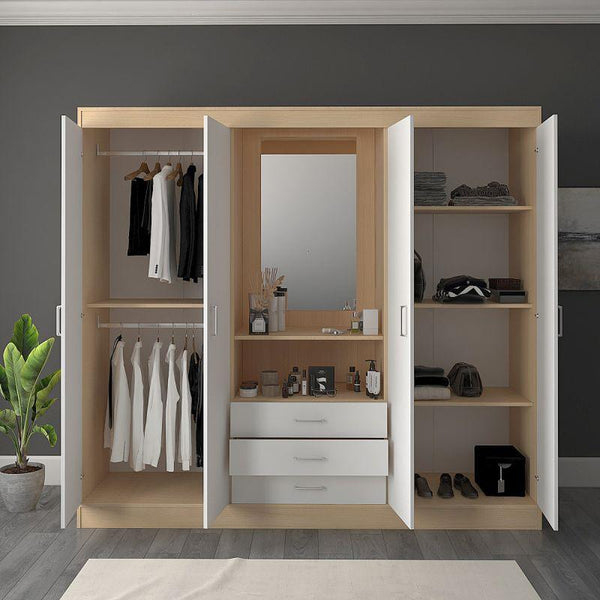 Wardrobe with White and Brown Dresser By Alhome - ALHOME