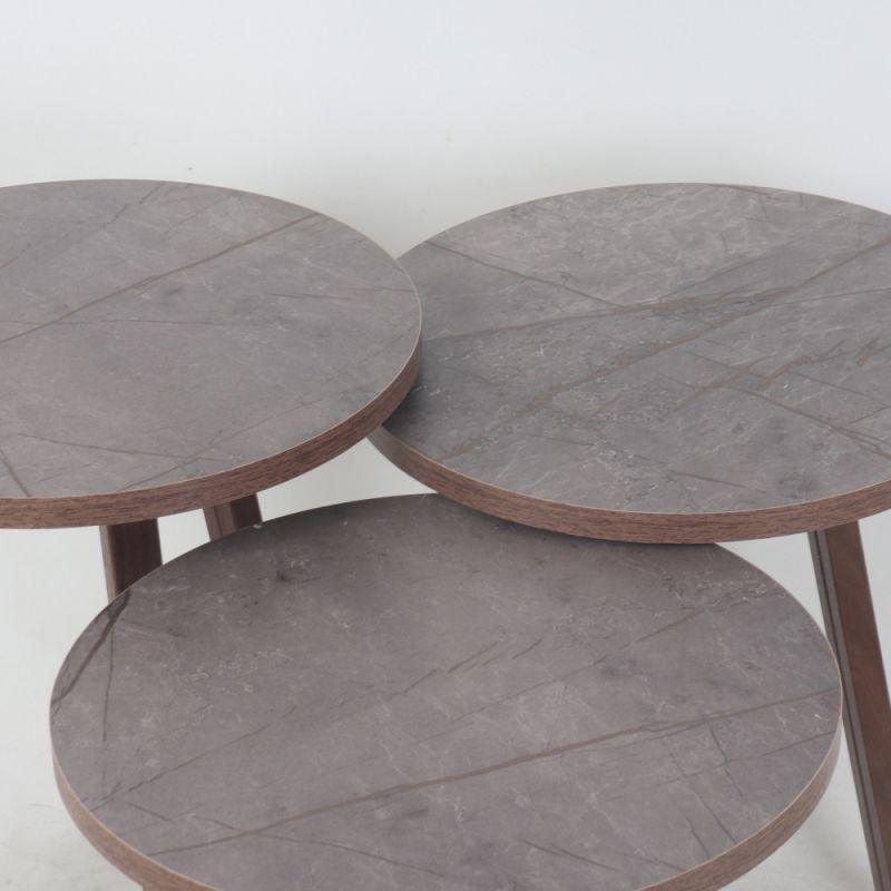 Set of 3 Circular Wooden Service Tables With Gray Surfaces By Alhome - ALHOME