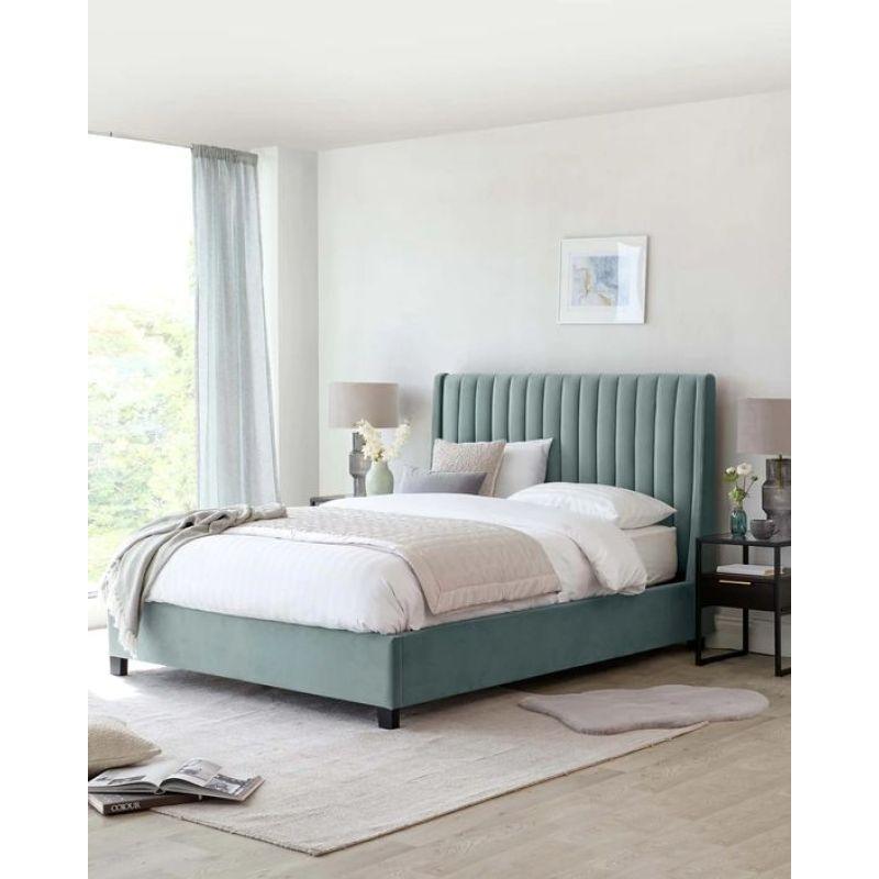 Queen Bed in Green Velvet with Swedish Wood Frame By Alhome - ALHOME