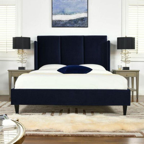 Blue Velvet Retreat: Swedish Wood Velvet Blue King Bed By Alhome - ALHOME