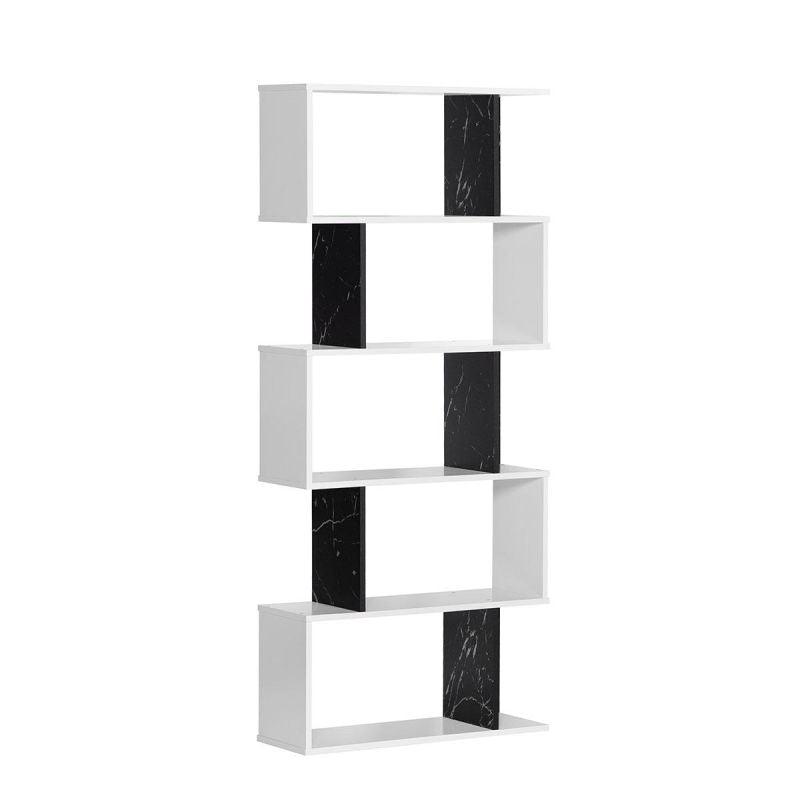 Open Design Shelving Unit With 5 Layers - White And Black Marble - 70x24x162 cm - By Baity - ALHOME