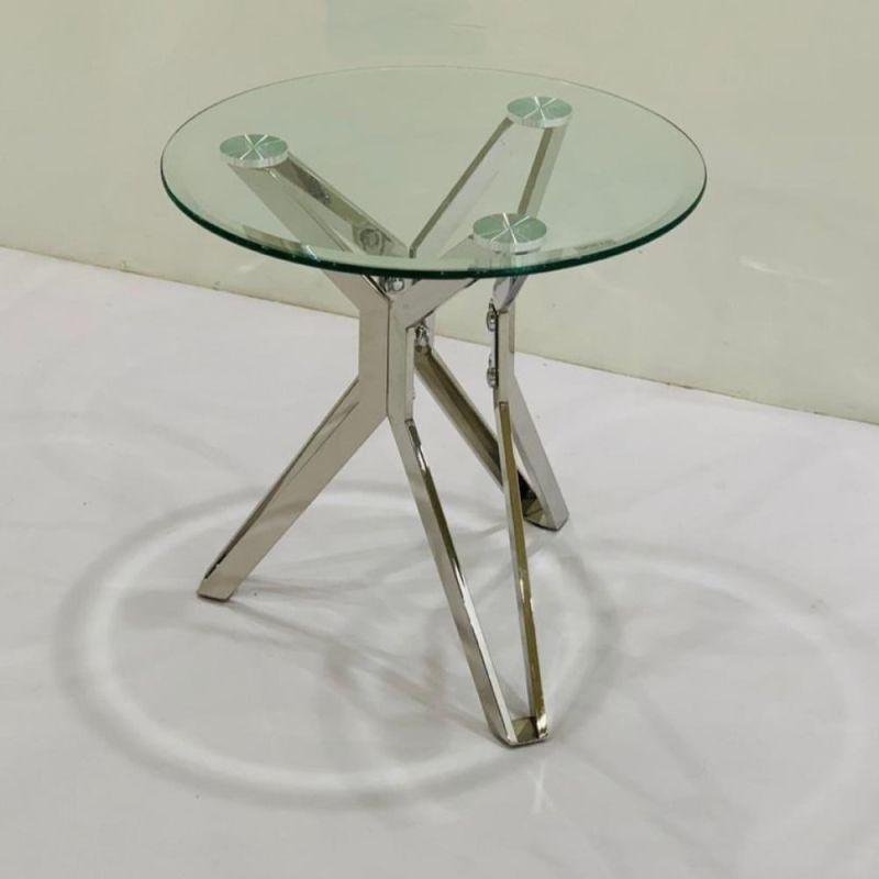 Silver Stainless Steel Single Service Table With Glass Top By Alhome - ALHOME