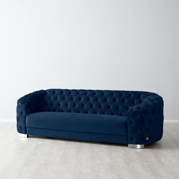 Velvet Dark Blue 3-Seater Sofa By Alhome - ALHOME