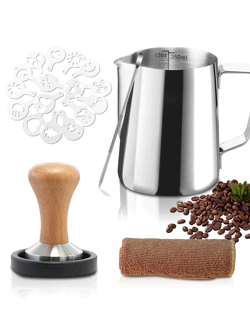 Gevi Espresso Machine Accessories - Milk Frothing Pitcher 12oz/350mL, 16 Pieces Coffee Decorating Stencils, Decorating Art Pen, Stainless Steel Tamper, Barista Towel and Coffee Tamper Placement - .com - Your Destination for Baby & Mother Needs in Saudi Arabia