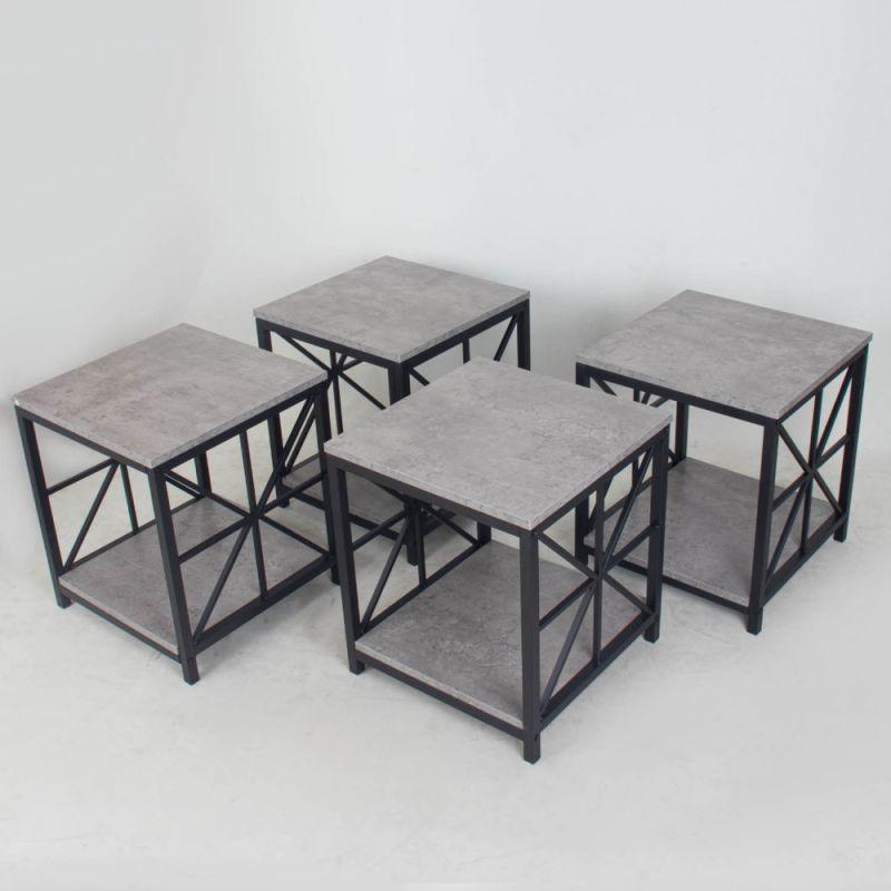 Set of 4+1 Tables With Iron Bases And A Gray Wooden Top By Alhome - ALHOME