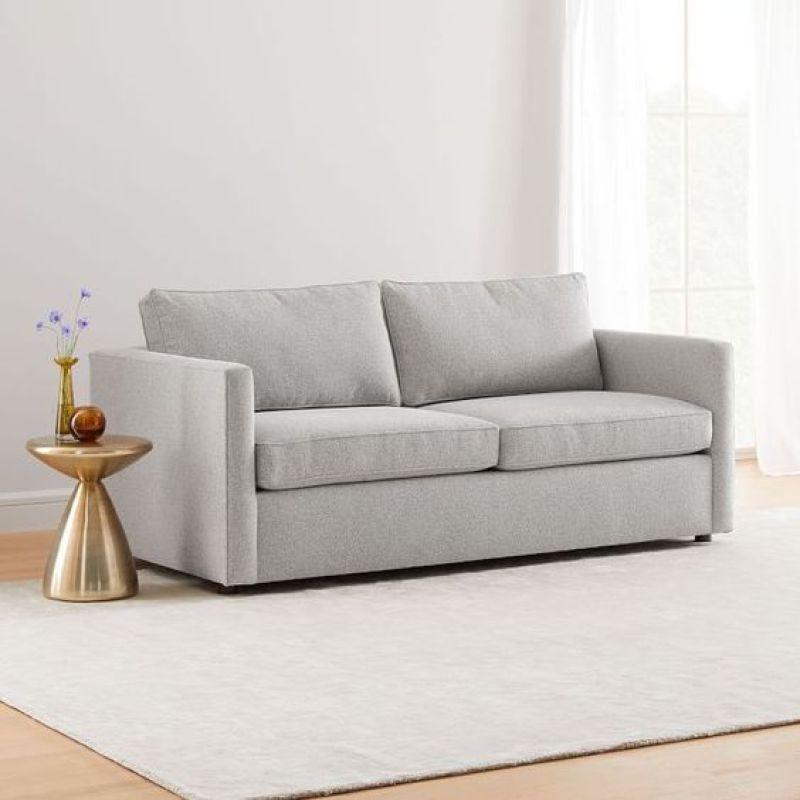 Chic Gray Linen 3-Seater Sofa - 220x85x45 cm - Swedish Wood By Alhome - ALHOME