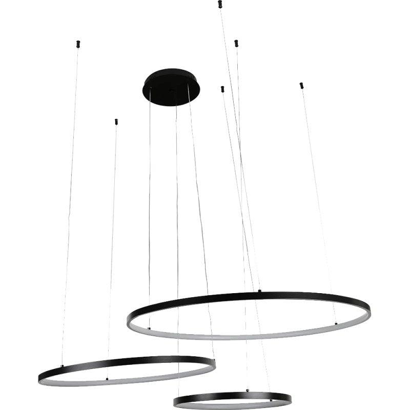 Modern Chandelier With 3 Rings, Yellow Lighting Color - 75 Watts - Black - ALHOME