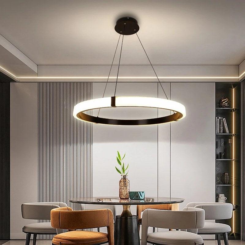 Modern Ring Chandelier With 3 Lights - 105 Watts - Black - By Alhome - ALHOME