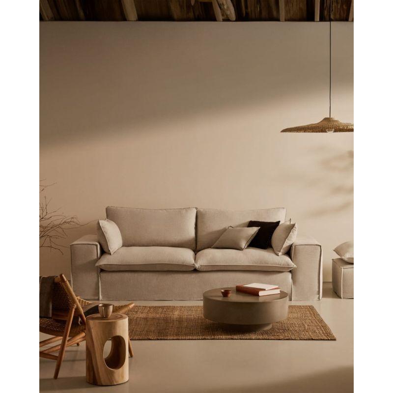 Beige Swedish Wood 3-Seater Sofa - Size: 220x85x85, Material: Velvet By Alhome - ALHOME