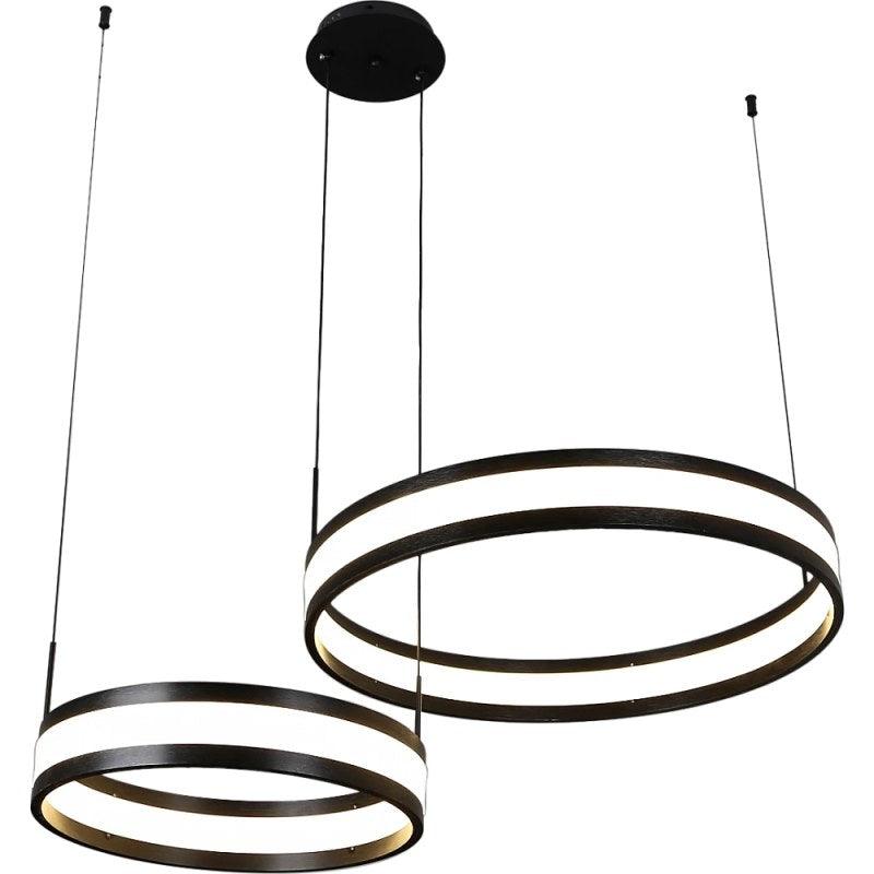 Modern Chandelier With Two Rings - With 3 Lights - 85 Watts - Black - By Alhome - ALHOME