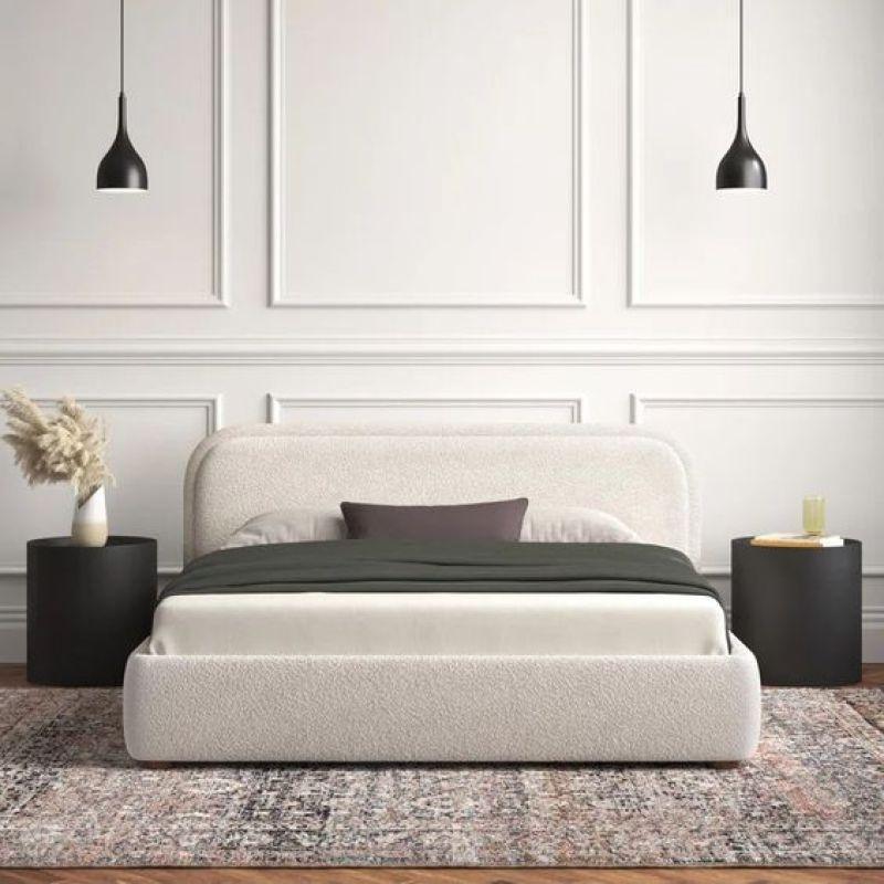 Super King Bed in Beige Boucle with Swedish Wood Frame By Alhome - ALHOME