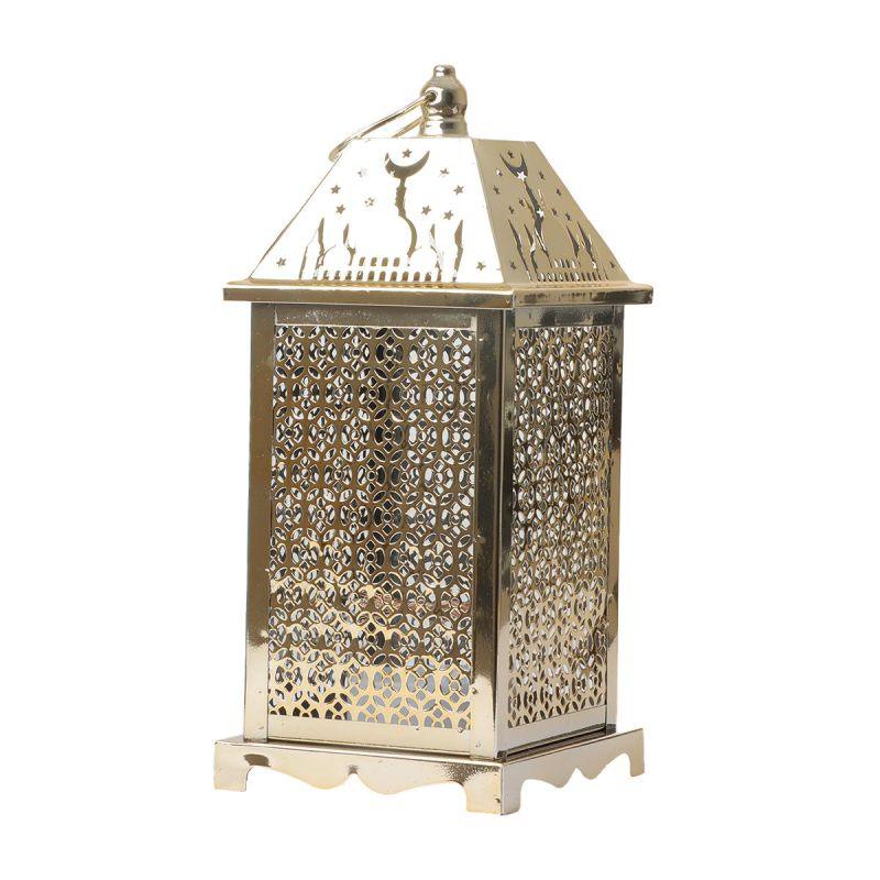 Steel Square Ramadan Lantern With Led Lighting - Gold - 27X12X12 Cm - By Family Ship - 600007817 - ALHOME